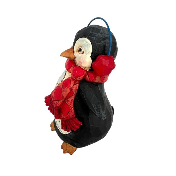 Jim Shore Mini Penguin Figurine With Ear Muffs & Red Scarf - Picture 2 of 10